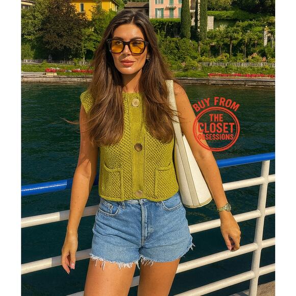 ZARA Knit Top NWT – Pistachio Green Gold Button Vest, Size S - Picture 6 of 16